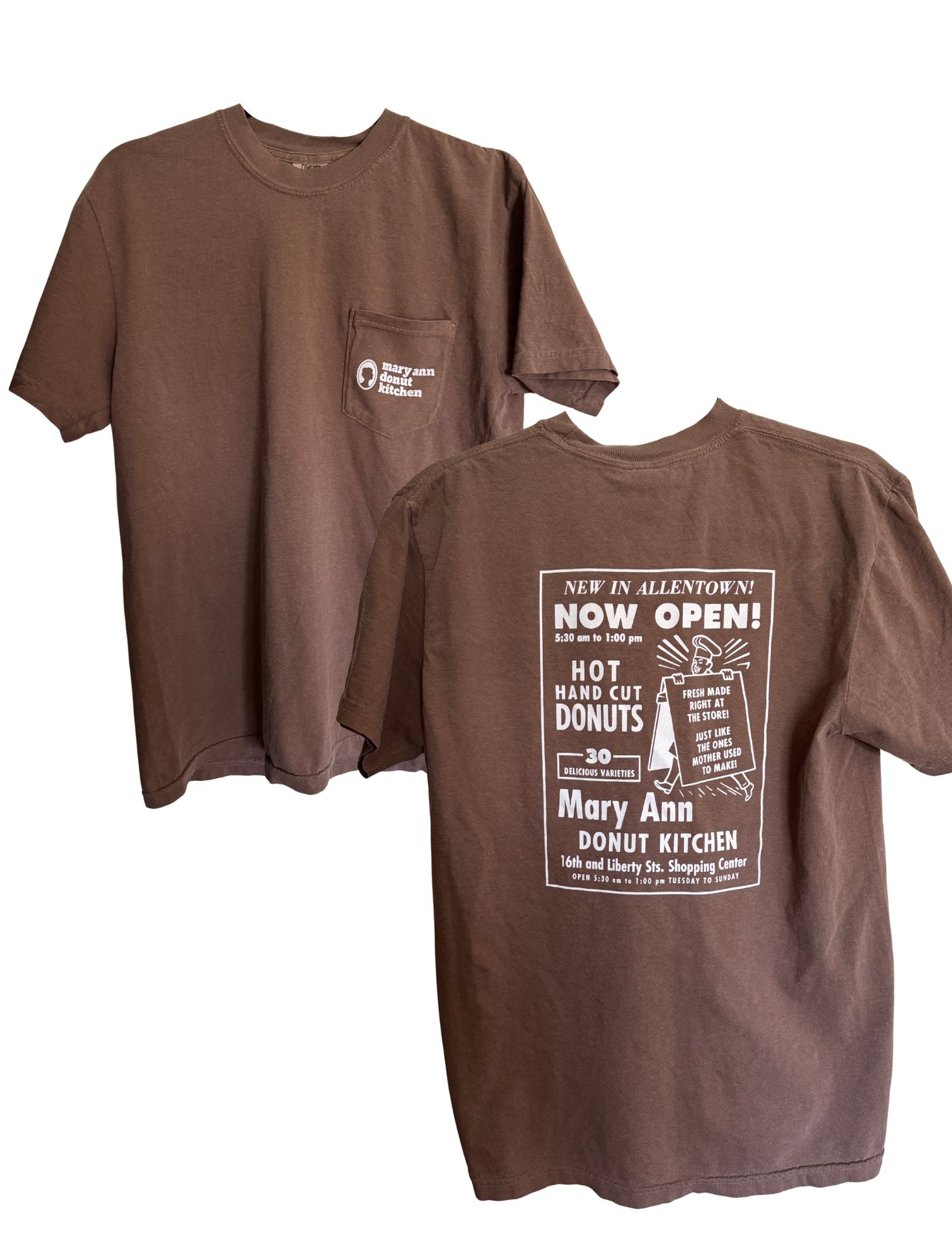 Brown Comfort Colors Pocket Logo Tee with Retro Ad